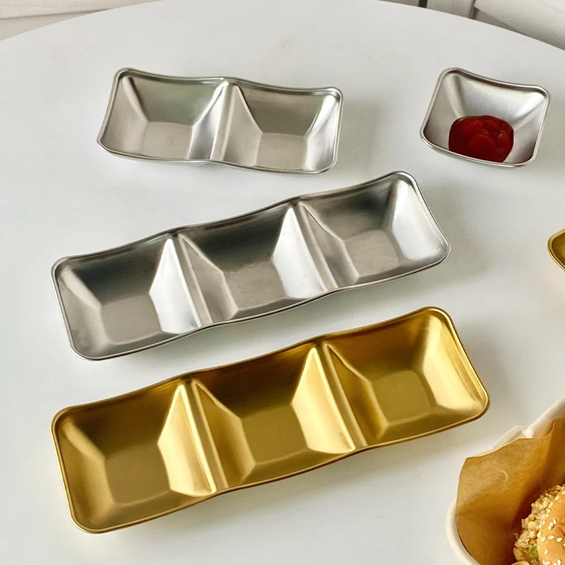 Easy Clean Silver Gold 304 Stainless Steel Dipping Bowl Suitable Hot Pot BBQ Sushi Vinegar Soy Sauce Dish