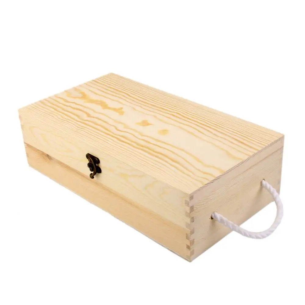 Wooden Wine Box Empty Dual Bottle Carrier Crate Case