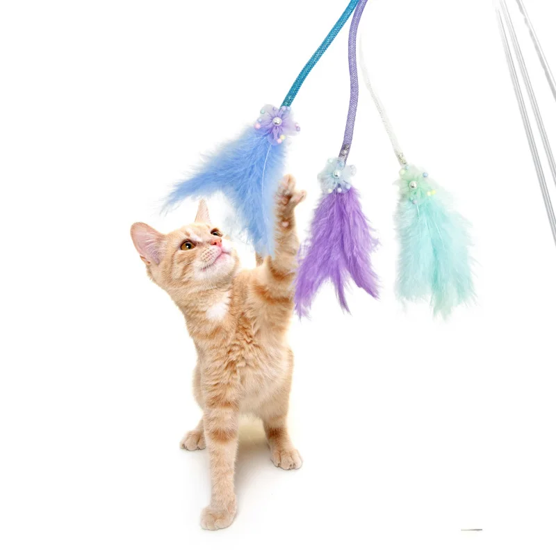 Factory wholesale fairy cat teaser stick self hi with bell feather cat toys long pole bite resistant teasing cat magic weapon