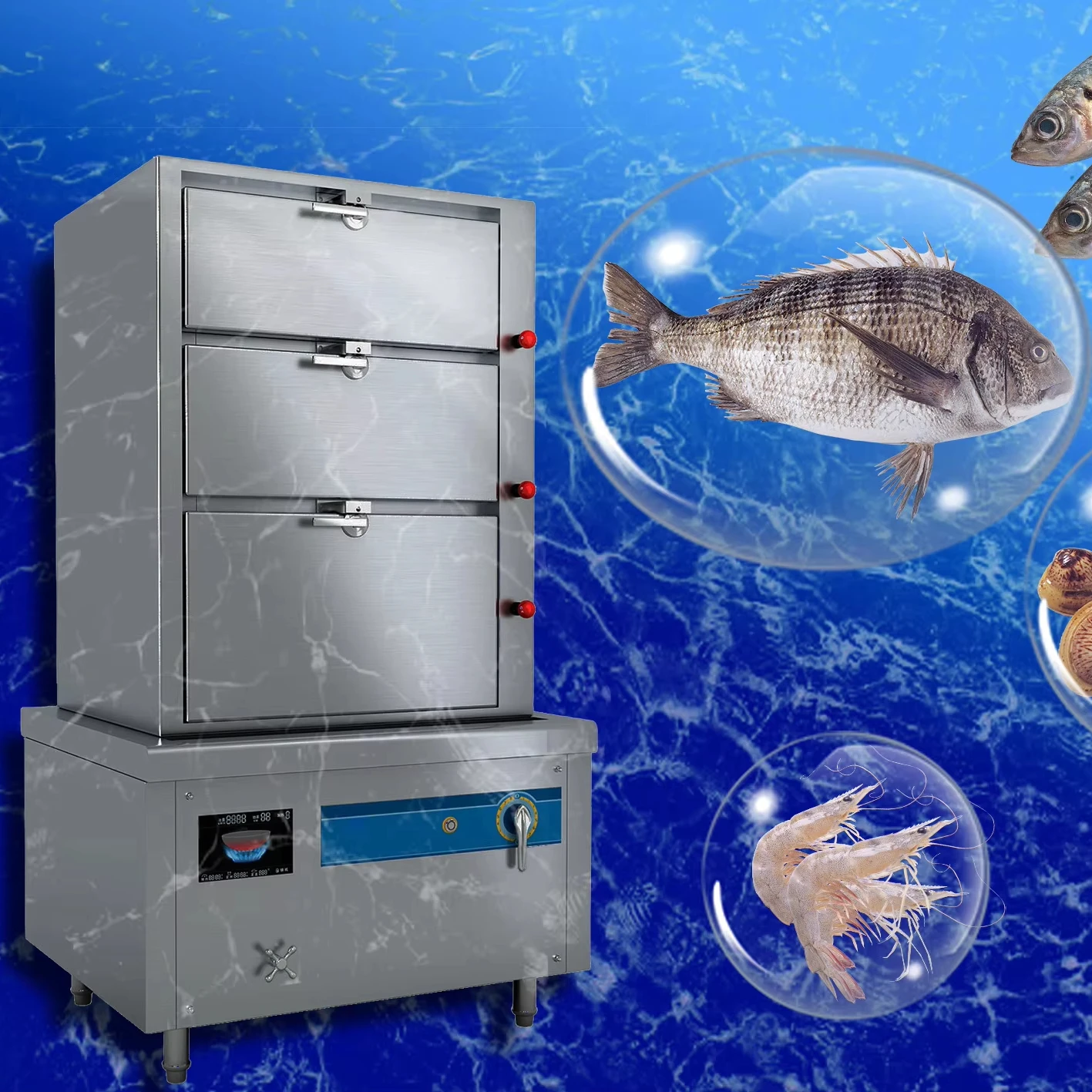 Three Cabinet Seafood Steamer Stainless Steel Factory Direct  Commercial Restaurants Kitchen Equipment