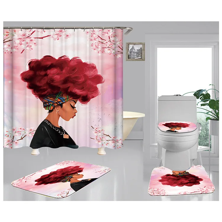 
Wholesale Waterproof 3D Print Luxury Brand Logo Shower Curtain set for Bathroom 4 Piece 