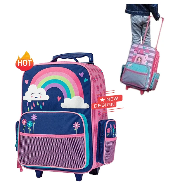Factory custom Beautiful Travel luggage bags for Girls and Boys rolling backpack with wheels Pink house school bag