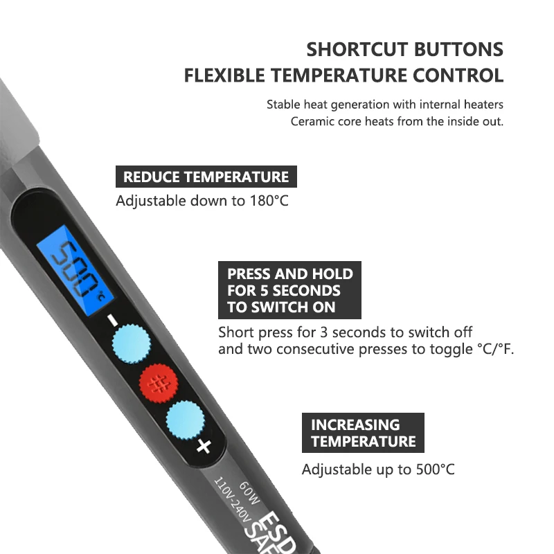 Us gauge LCD electric Soldering iron set Welding tool Power supply 110V 60W Replaceable soldering iron tip
