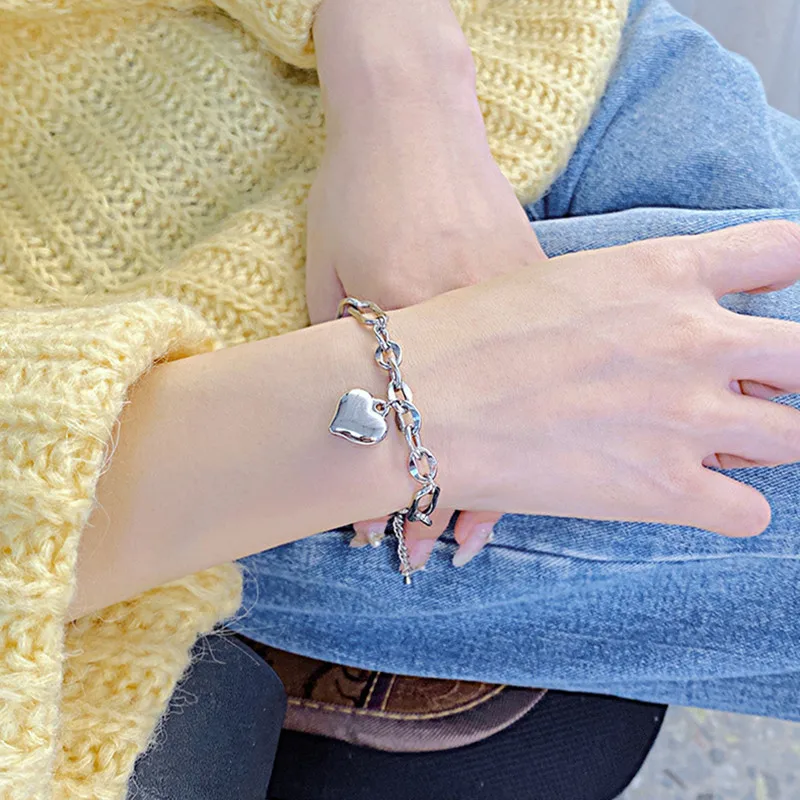 Fashion Stainless Steel Heart Charm Pendant Bracelet Women Jewelry Wholesale