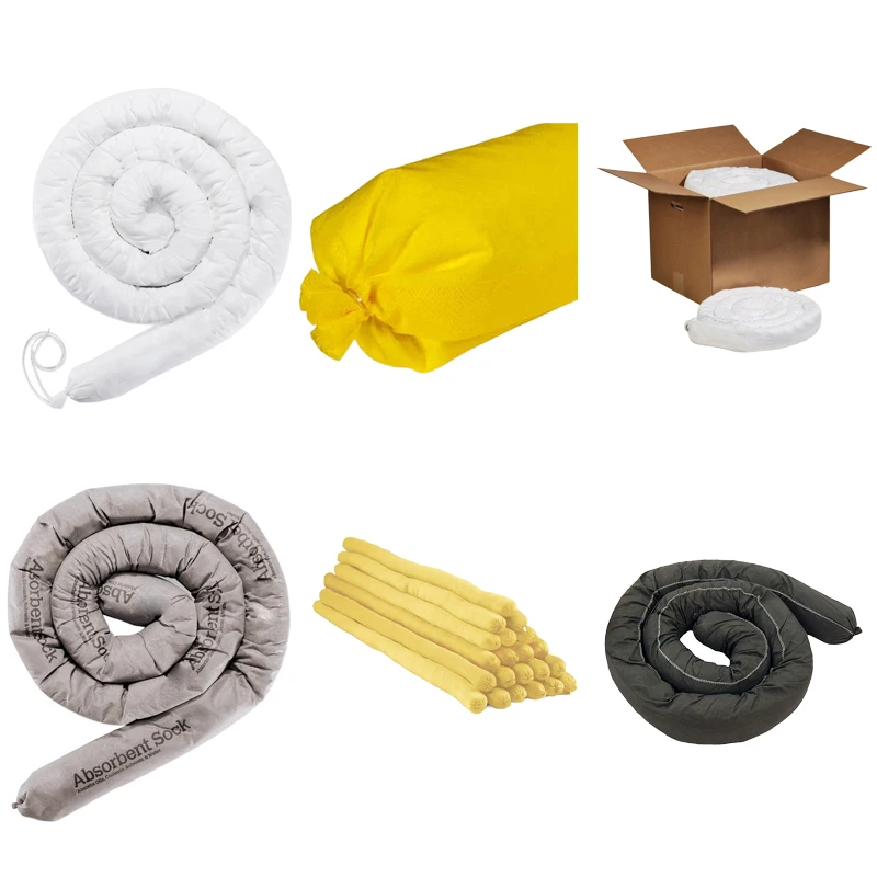 White Color 20Cm*50Cm Oil Only Absorbent Socks For Industrial Spill Kits Absorbing Sockx Yellow Chemical Absorb
