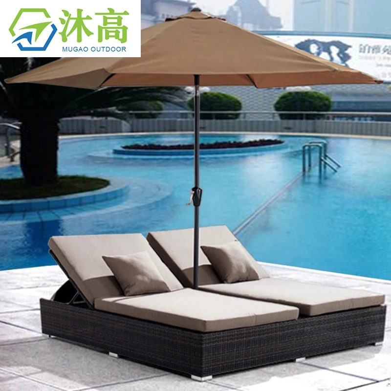 Beach resort black patio furniture pool chair hotel pool side chairs and beds modern rattan sunbed sun lounger chair