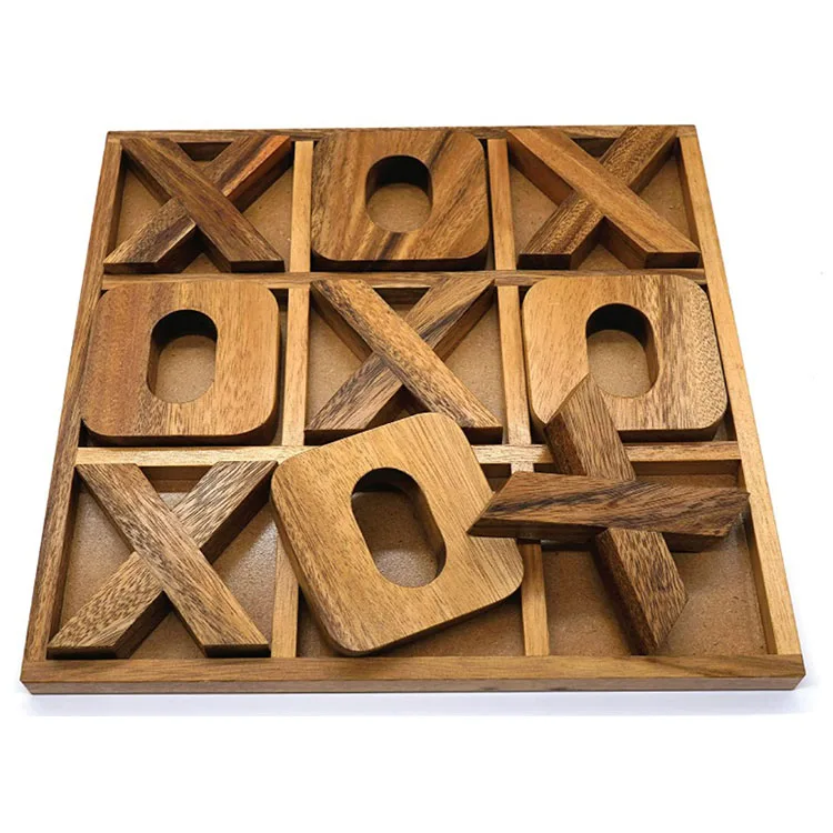 Tic Tac Toe Board Game With Wooden Storage Drawer Classic Wood Game