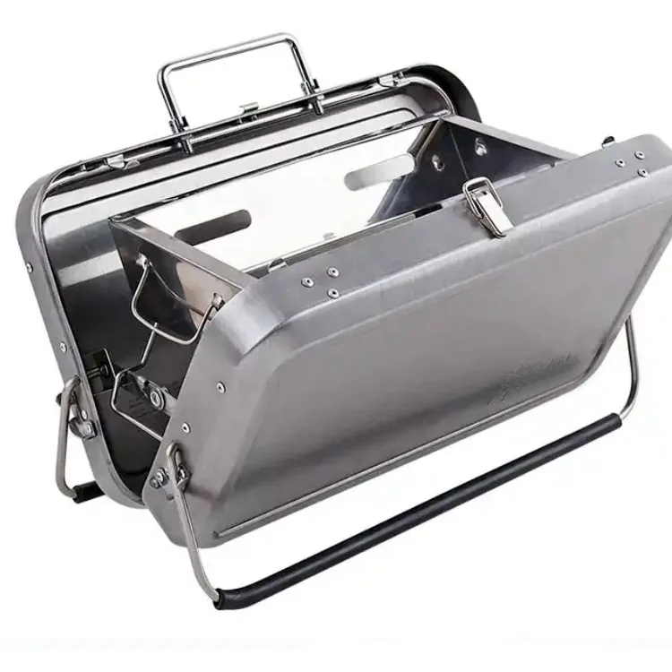 OEM 410 Stainless Steel folding grill for camping portable charcoal grill Suitcase BBQ Grill