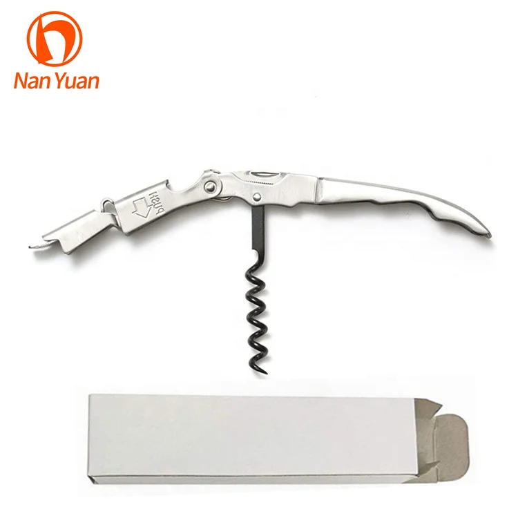 Double lever steel handle beer wine bottle opener corkscrew for custom logo