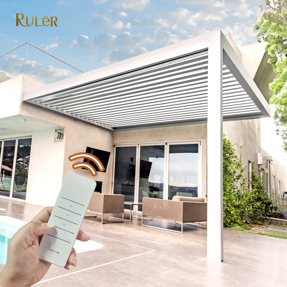 Customized size Outdoor Patio Motorized aluminum adjustable louver pergola Waterproof awning