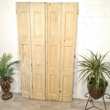 Vintage French Wooden Pine Bi folding Window Door Shutters Screen Room Divider