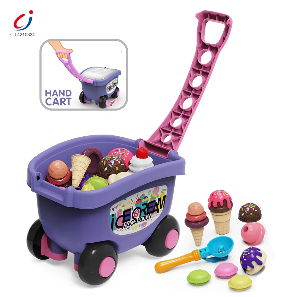 Chengji best selling education kids funny game plastic cake toys pretend play 32 pcs storage dessert cart toy