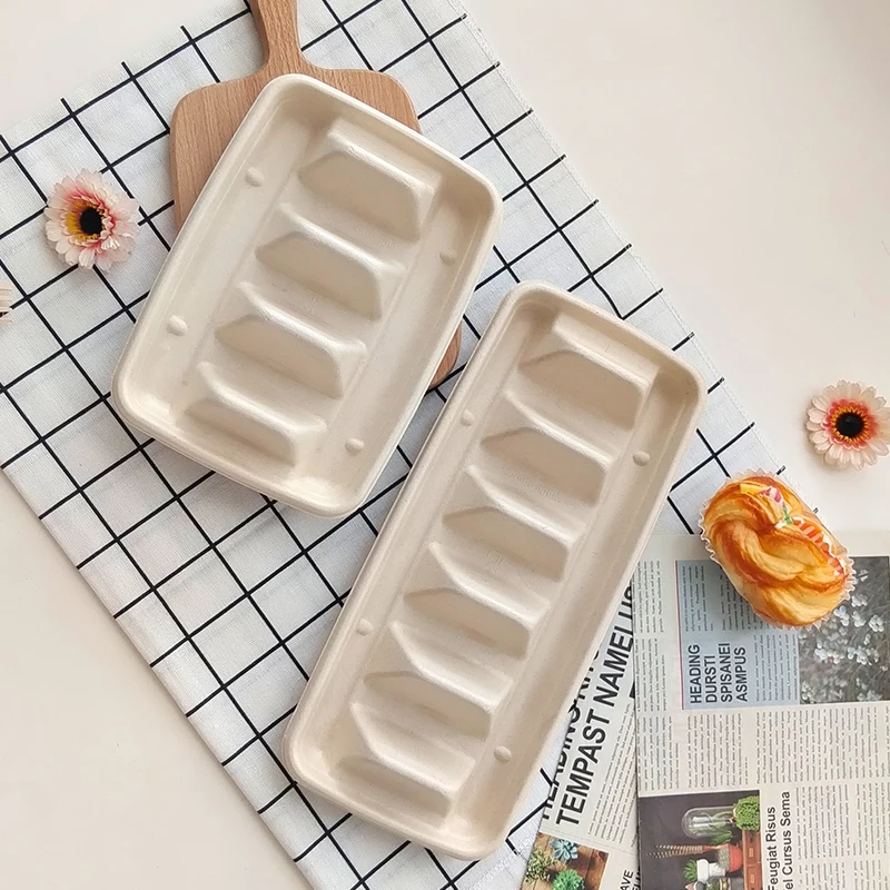 Waterproof Biodegradable 3 Compartments Disposable Sugarcane Taco Tray For Take-Out