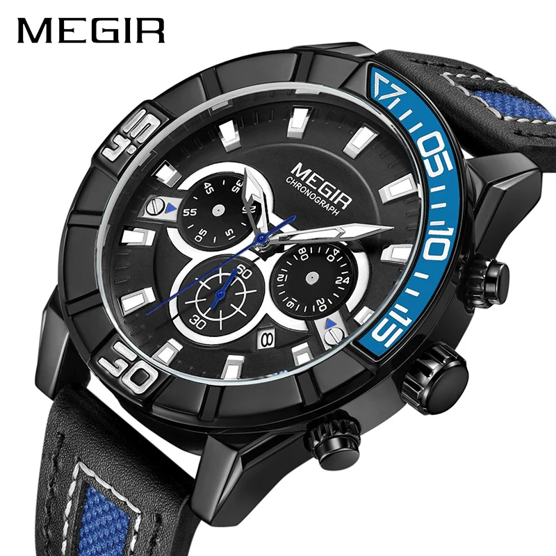 Creative MEGIR Chronograph Men Sport Watch Fashion Quartz Wrist Watches Clock Men Relogio Masculino Saat 2066