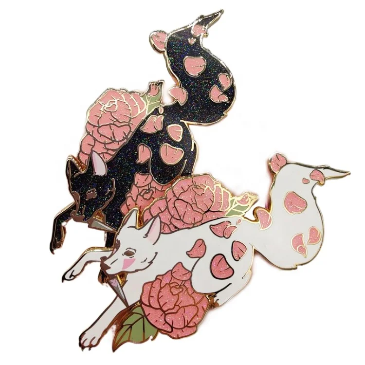 white dragon with cherry blossom logo animal pin with backing  hard enamel screen printing enamel pins ghibli