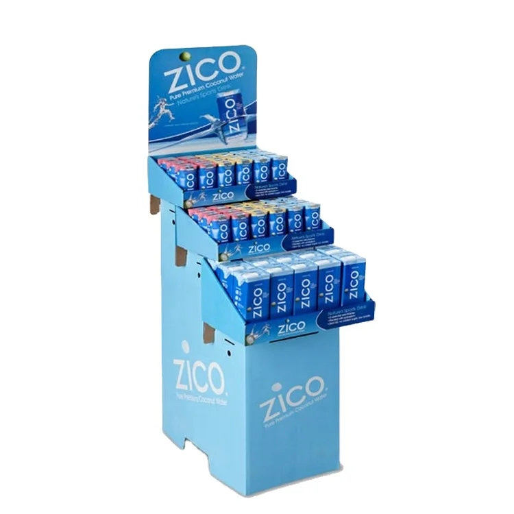 Custom POP beverage cardboard floor display stand beer shelf  Drinks stepped display rack gift display for store supermarket