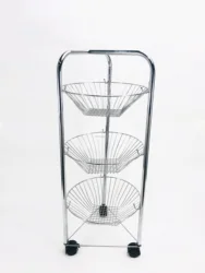 3 Layer Removable Chrome Plated Iron Wire Household Display Rack Storage Fruit Basket Organizer Shelf With Wheels