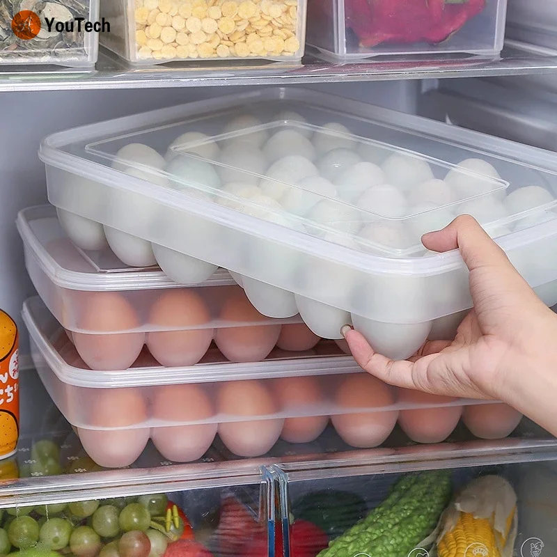 34 Grids Plastic Egg Storage Containers Box Refrigerator Organizer Drawer Egg Fresh-keeping Case Holder Tray Kitchen Accessories