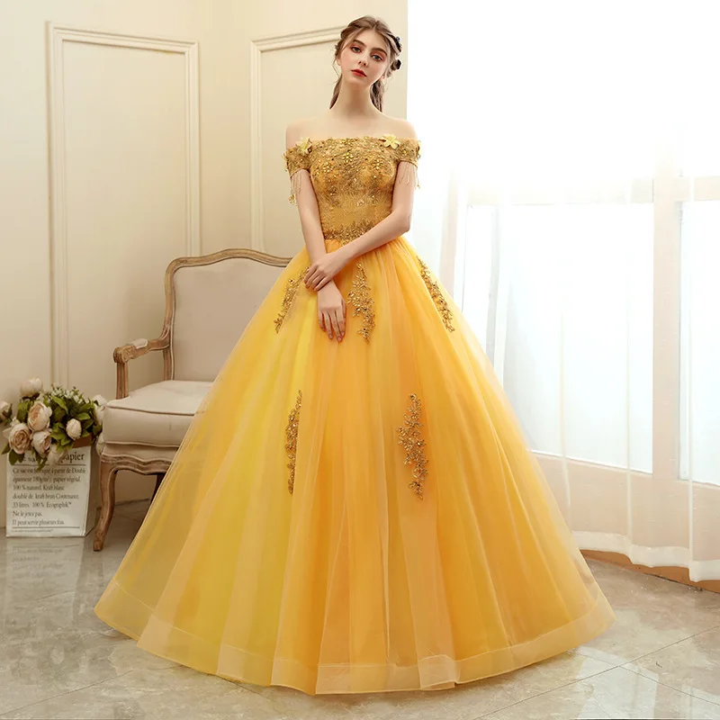 Dress New Prom Dress Yellow Ball Gown Sweet Floral Print Quinceanera Dresses Robe De Bal Custom Size