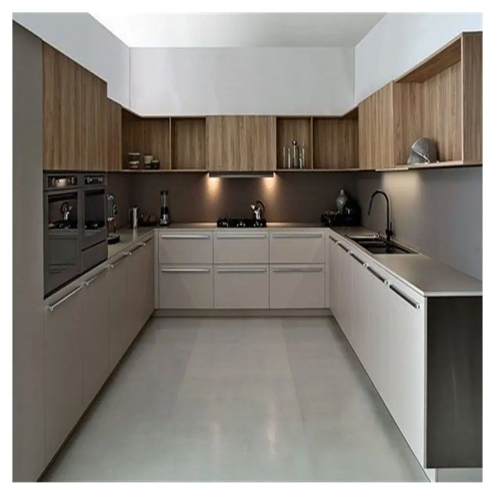Prima Wood grain melamine chipboard/PVC thermofoil faced MDF simple cheap display kitchen cabinets for sale