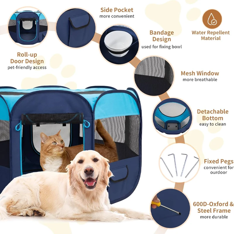 Easy Operation Fence Portable Folding Pet Tent Dog House Octagonal Cage For Cat
