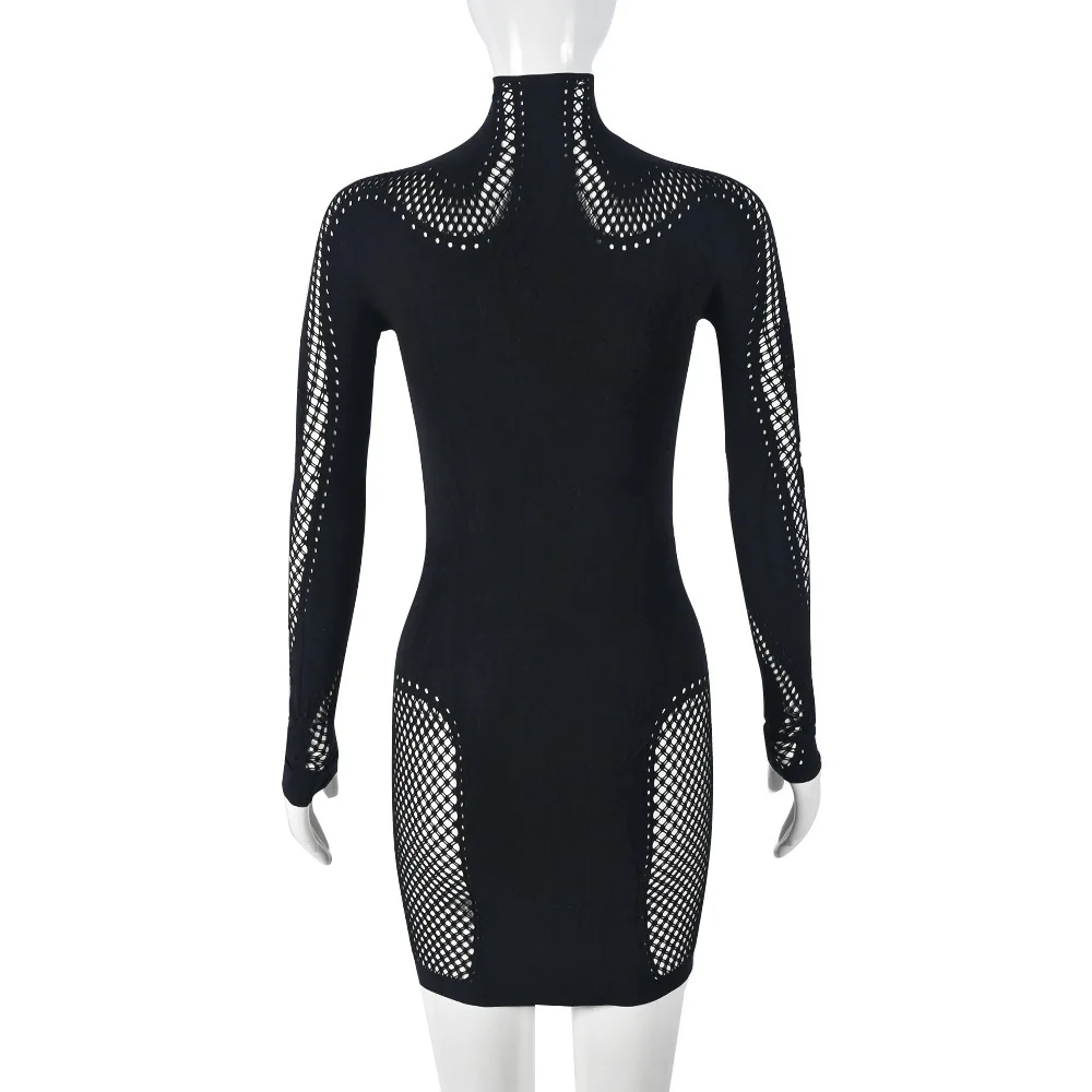 Free size long sleeve black dress tight bodycon hollow out womens dresses fashion 2014