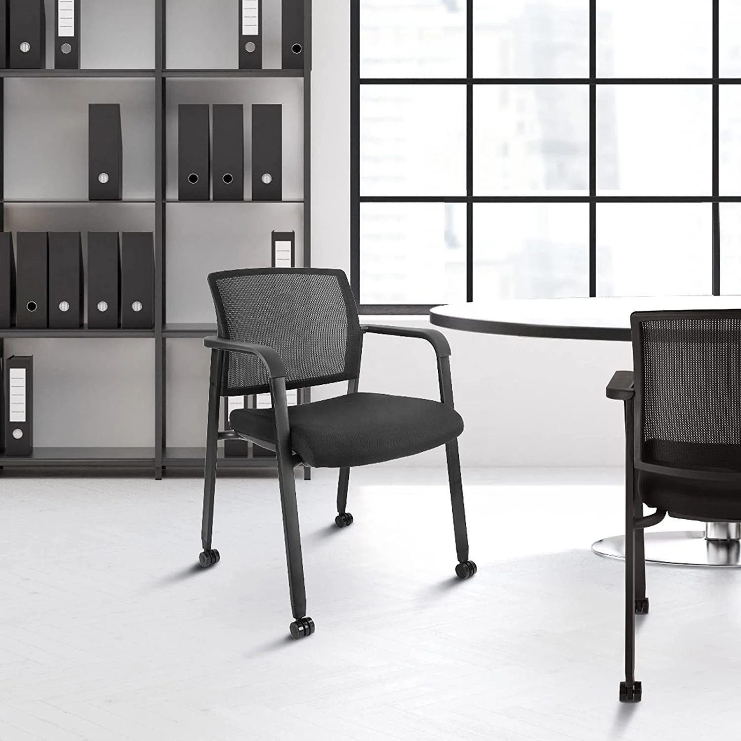 2022 Grey Conference Chair Mesh Back Stacking Chair Ergonomic Lumber Support Fabric Office Chair