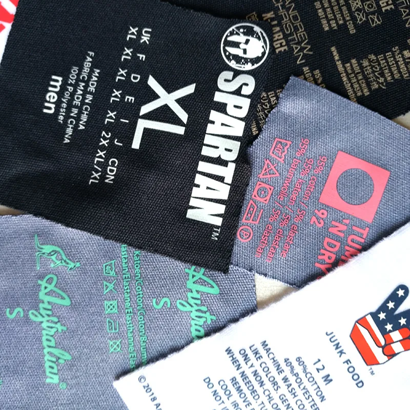 custom size heat press transfer clothes tag sticker neck labels low moq printing logo iron on clothing label