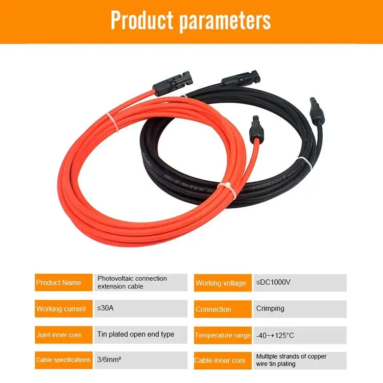 Factory male and female extension solar cable 6mm 4mm wire double solar pv connector cable solar panel extension cables