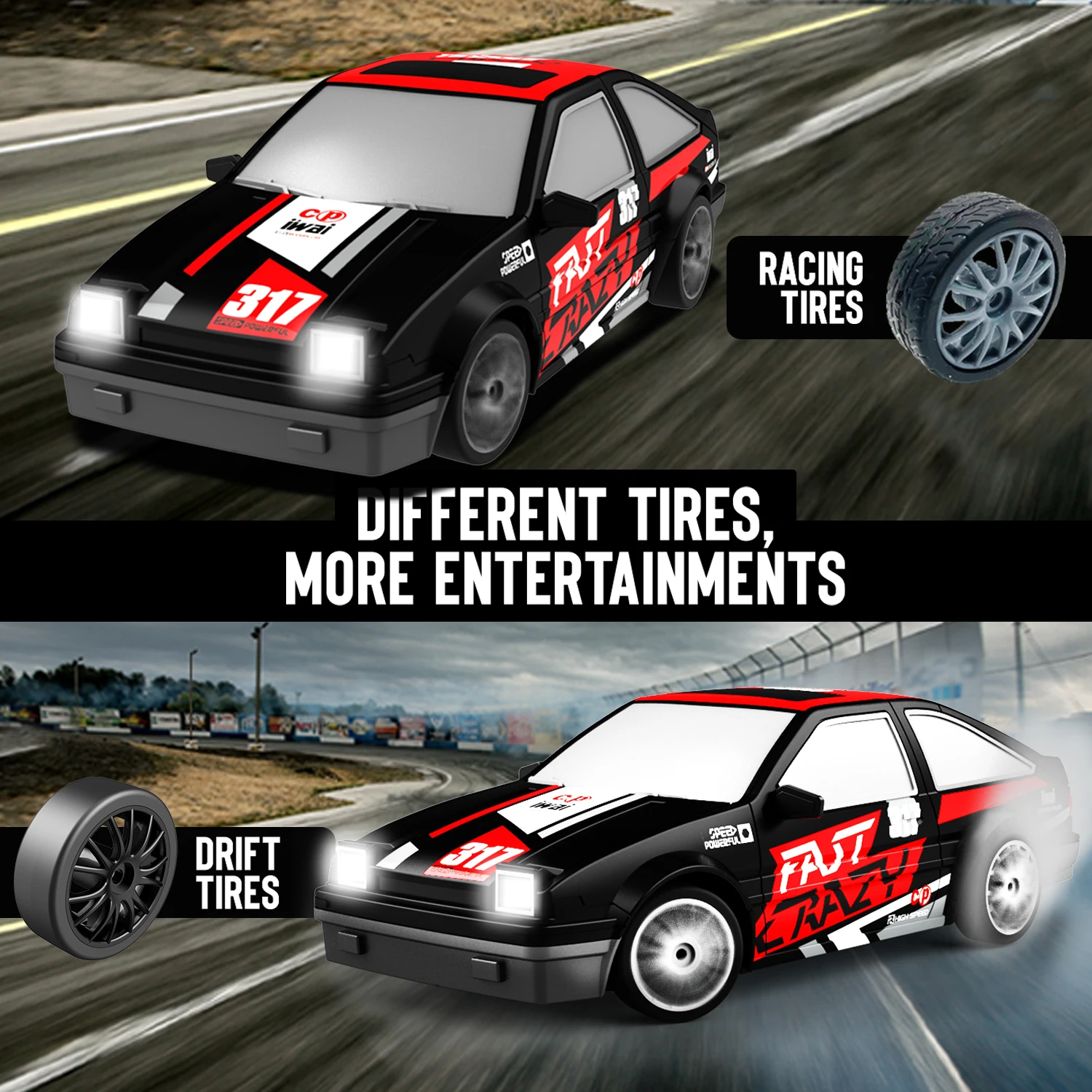 1/24 2.4G 4Ch Mini Race 4Wd Drift Rc Car Kids Remote Control Toy Vehicle Tpr Wheel With Led Light Boys Hobby