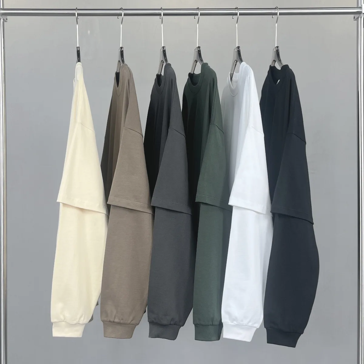 MTL2024 New Style Wholesale Custom Fake Two Piece 280 Gsm 100% Cotton Oversized TShirts Long Sleeve T-Shirts For Men