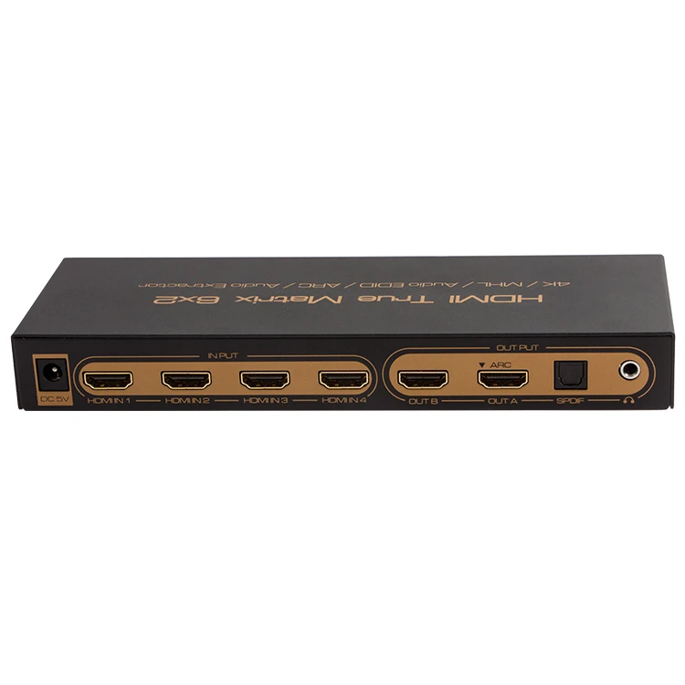 ASK 4k 6X2 HDMI True Matrix Splitter with ARC/PIP HDMI Audio & Video Extractor with IR Remote