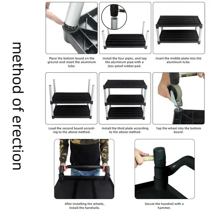 3 Layers Plastic Heavy Duty Useful Trolley Cart With 4 Wheels For Restaurant Hotel Service