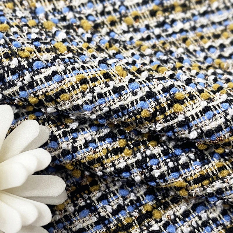 Harvest knitted polyester rayon spandex colorful boucle lurex tweed fabric for coat and jacket