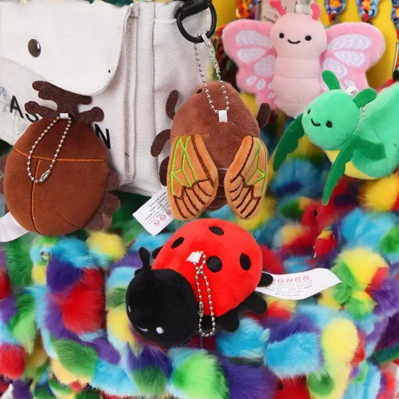 Unisex Beetle Ladybug Plush Keychain Car Decoration Bug Stuffed Animal Toys Backpack Charm Pendant for Parties