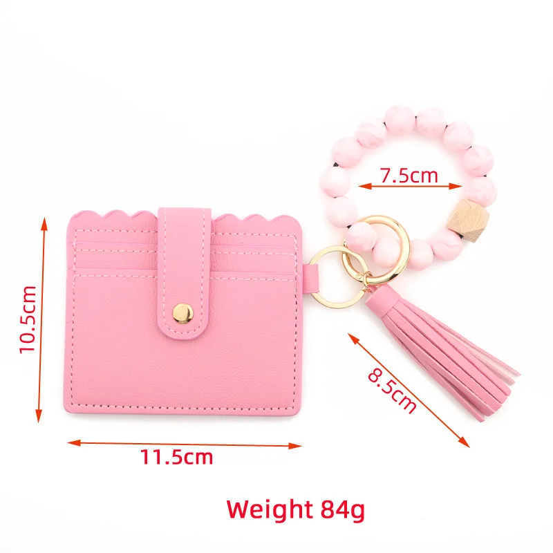 Silicone Beaded Keychain Wristlet Card Holder Key Chain Elastic Bangle Card Wallet Holder Beads Wristlet Keychains With Tassel