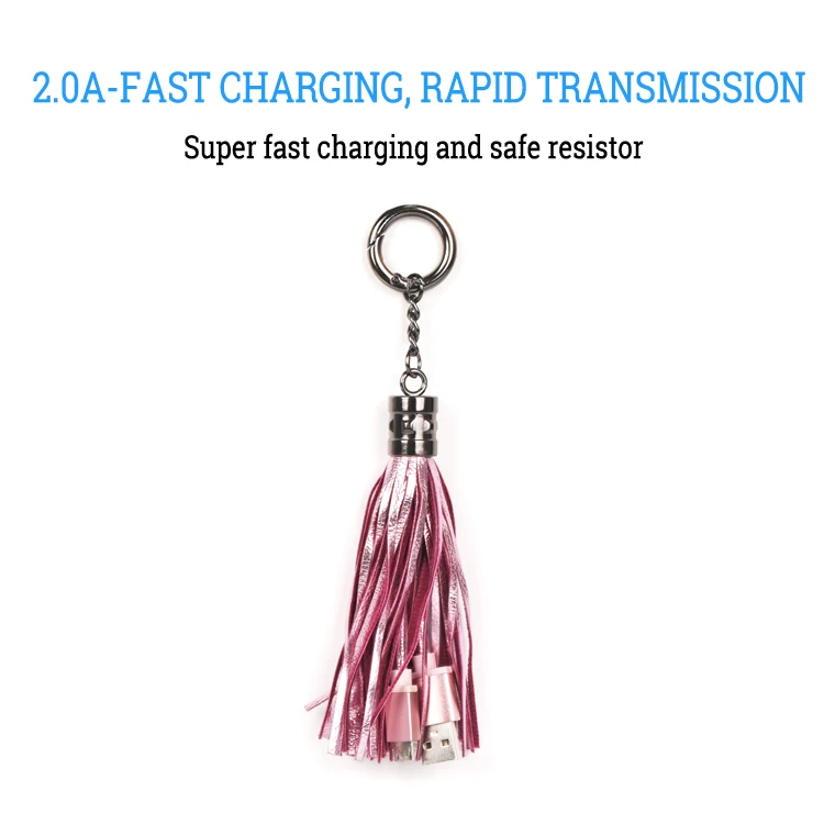 PU Tassel Mobile Phone Data Cable Keychain USB Interface Ladies Car Key Jewelry Pendant Keyring Charger phone charging Cable