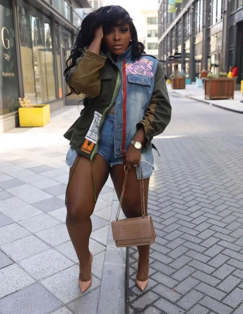 2023 Fall Streetwear Jackets Fashion Contrast Color Patchwork Acid Wash Lapel Women Denim Jacket