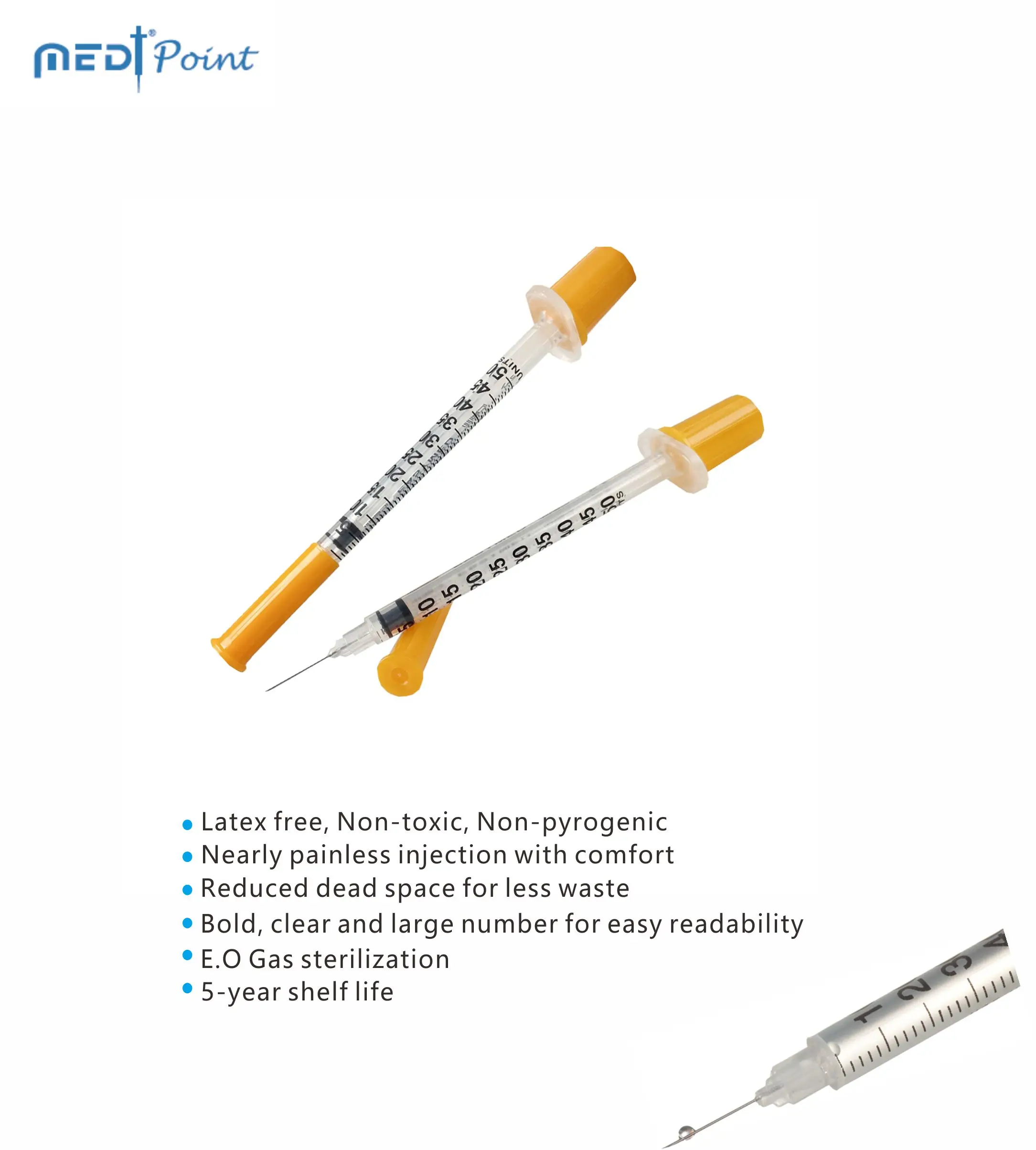 MedtPoint Sterile Insulin Syringe 1ml 1cc U100 U40 For Single Use 100pcs Per Box