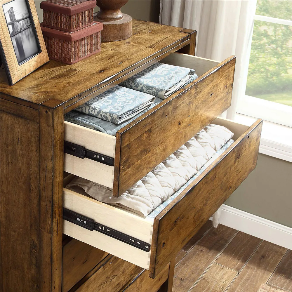 Rustic Brown 5 Drawer Chest Furniture Wooden Dresser for Living Room