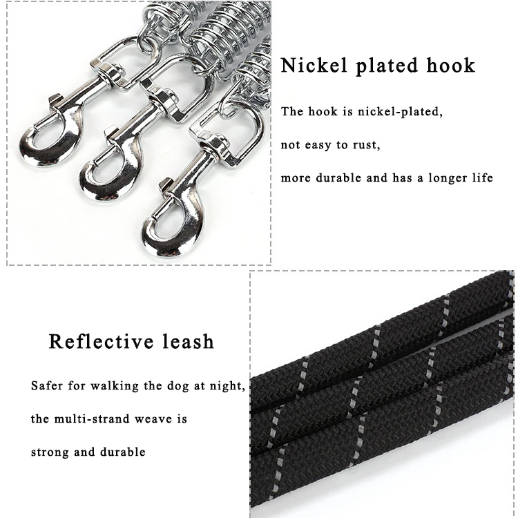 Animal Pet Dog Walking Reflective Braided Rubber Traction Leash Lead Rope Nylon With Spring Dogs Pets Harness Belt Leashes