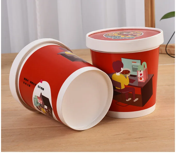 
color printing package take away porridge bucket thickened fast food soup cup disposable printed cartoon kraft paper 