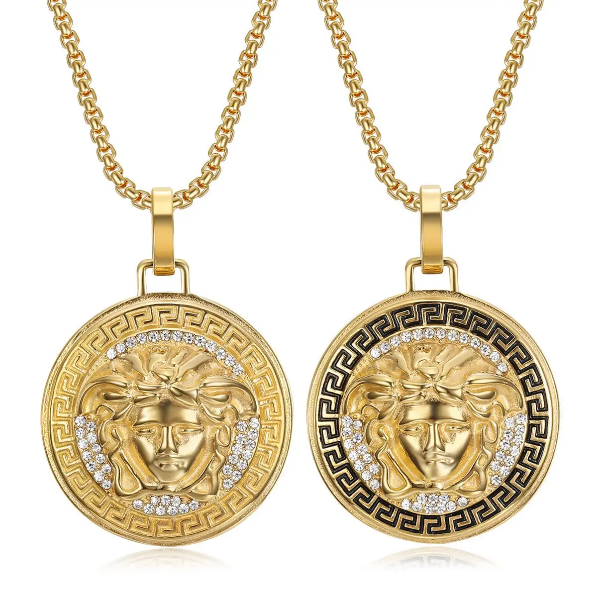 Greek Statue Hiphop Moissanite Luxury Stainless Steel Jewelry Gold Plated Filled Pendant Necklaces for Engraving Woman Men 2024