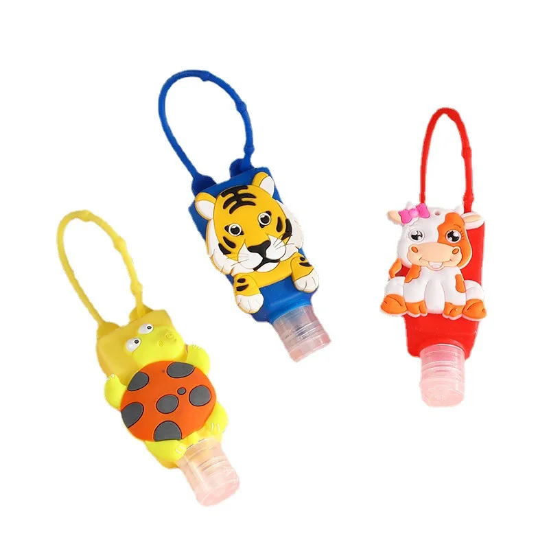 Wholesale Kid Hand Sanitizer Holder Keyring Custom Mini Small Cartoon Animal Silicone Bottle Holder Sanitation Keychain