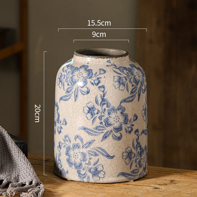 American country crackle basket color flowers hydroponic holly red fruit floral retro blue and white porcelain ceramic vase