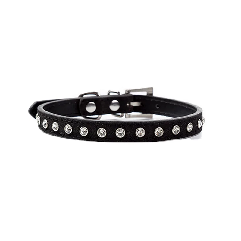 Wholesale shiny diamond dog collar comfortable pu leather super fiber soft cat pet collar