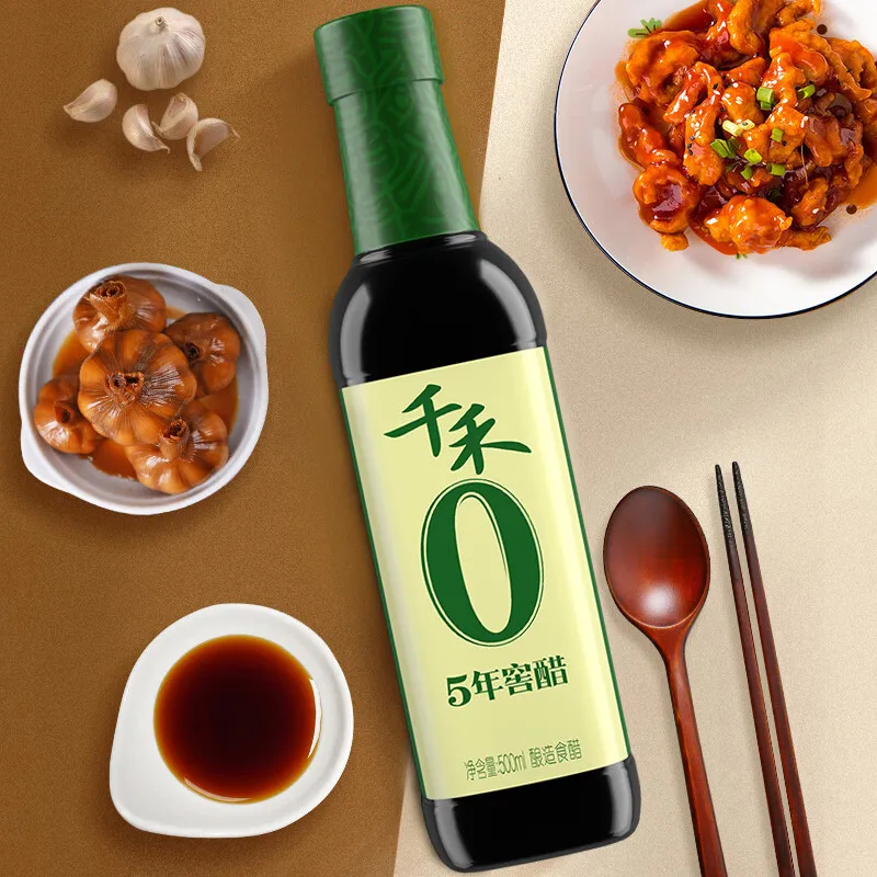 Qianhe Food Vinegar Manufacturer Ginger Garlic Black  Vinegar 500ml * 12