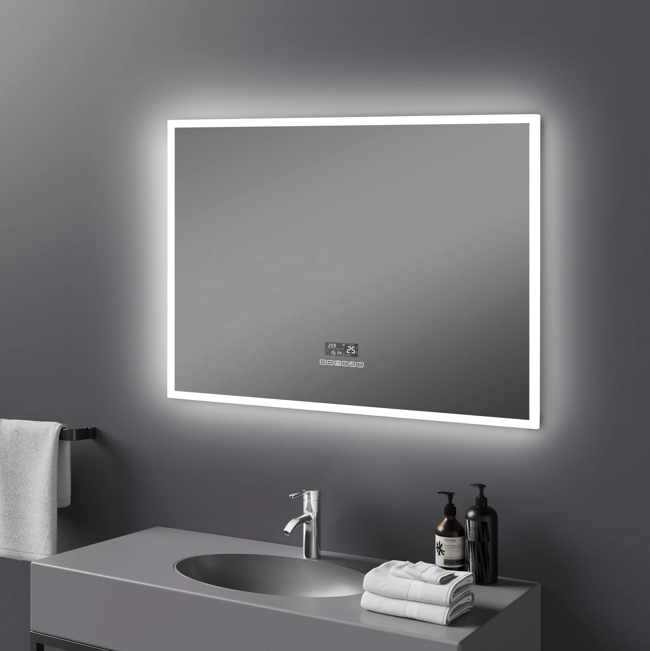 High Quality Anti Fog Touch Screen led mirror with bluetooth illuminated LED mirror with time temperature Blue tooth speaker