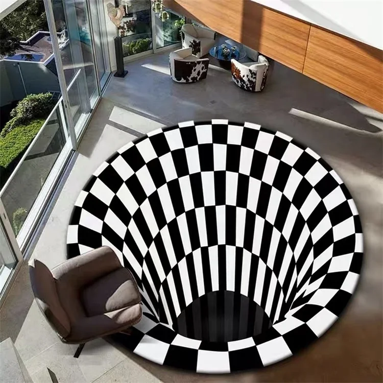 Click 3d Impresso Rugs Printed Nonslip Mat Decoration 3 d Black And White Big Round Carpet For Living Room