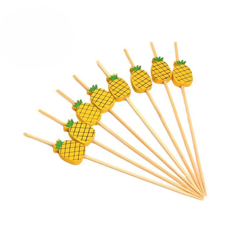 Custom Decorative Heart Floral Stick Twist Bamboo Food Finger Pick Cake Fruit Skewer